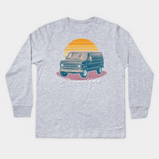 Retro Ford Econoline Faded Retro Sunset Design Kids Long Sleeve T-Shirt